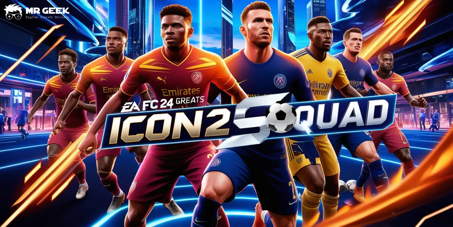 Een collage van legendarische voetballers uit EA FC 24's Greats of the Game Icon2-team, met iconen als Ronaldo, Ronaldinho, Zidane en Maldini in hun beste jaren.